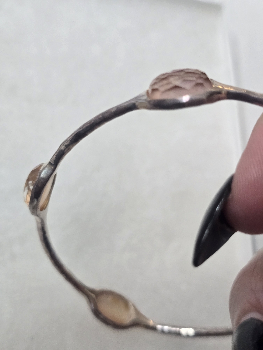 Ippolita 925  Hammered Bangle with Rock Crystals over  brown shell doublet - Picture 8 of 13